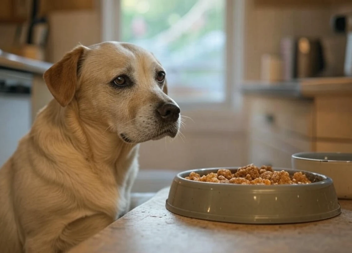 itting by a full food bowl, refusing to eat