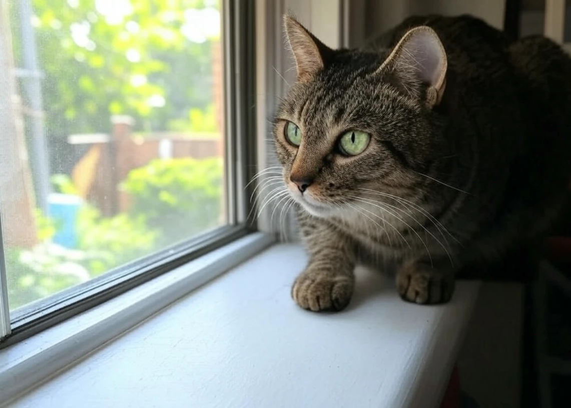 Cat on a high perch in a safe pet space