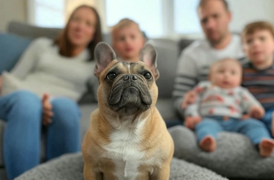 A confused dog hearing multiple commands from different family members