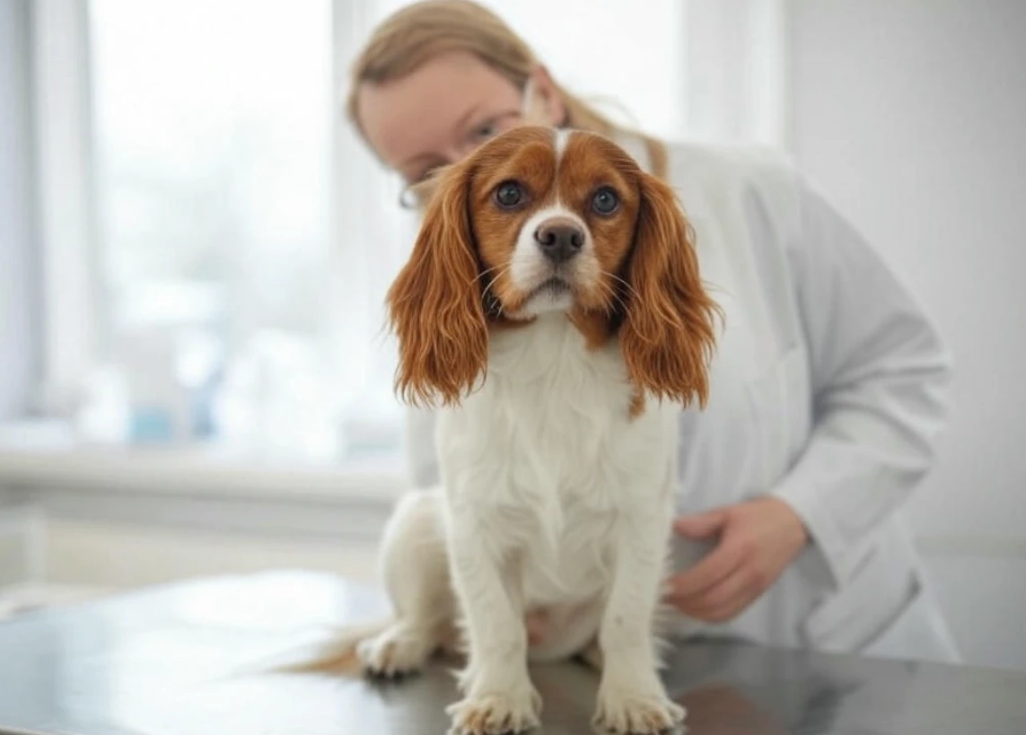 Dog at vet, being checked for health issues
