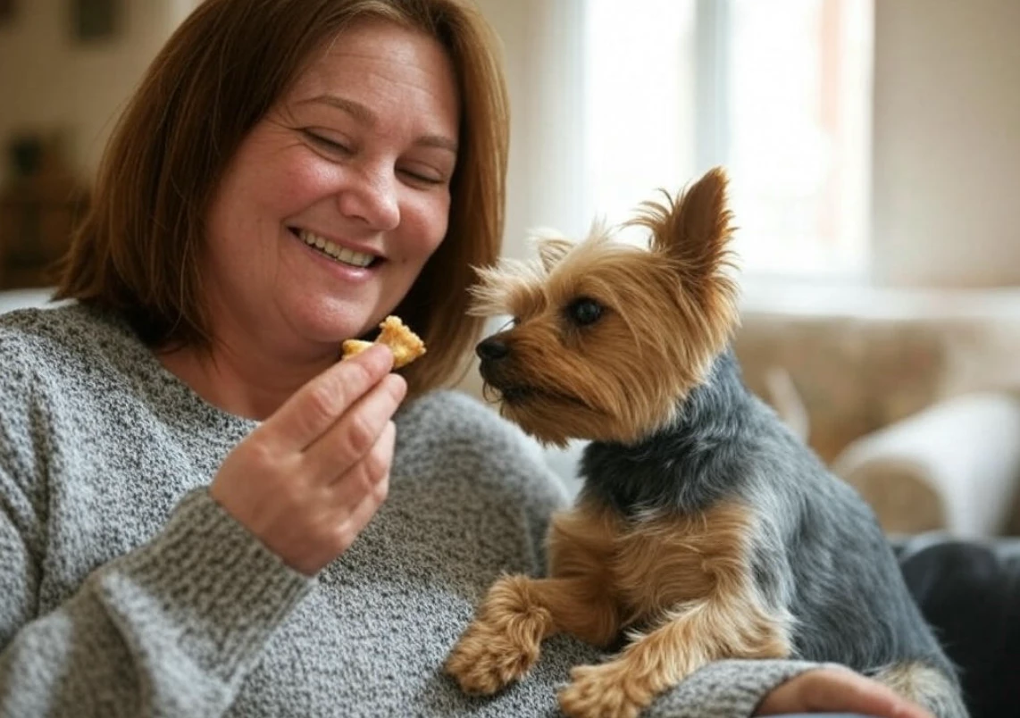 Owner hand-feeding a dog to encourage eating