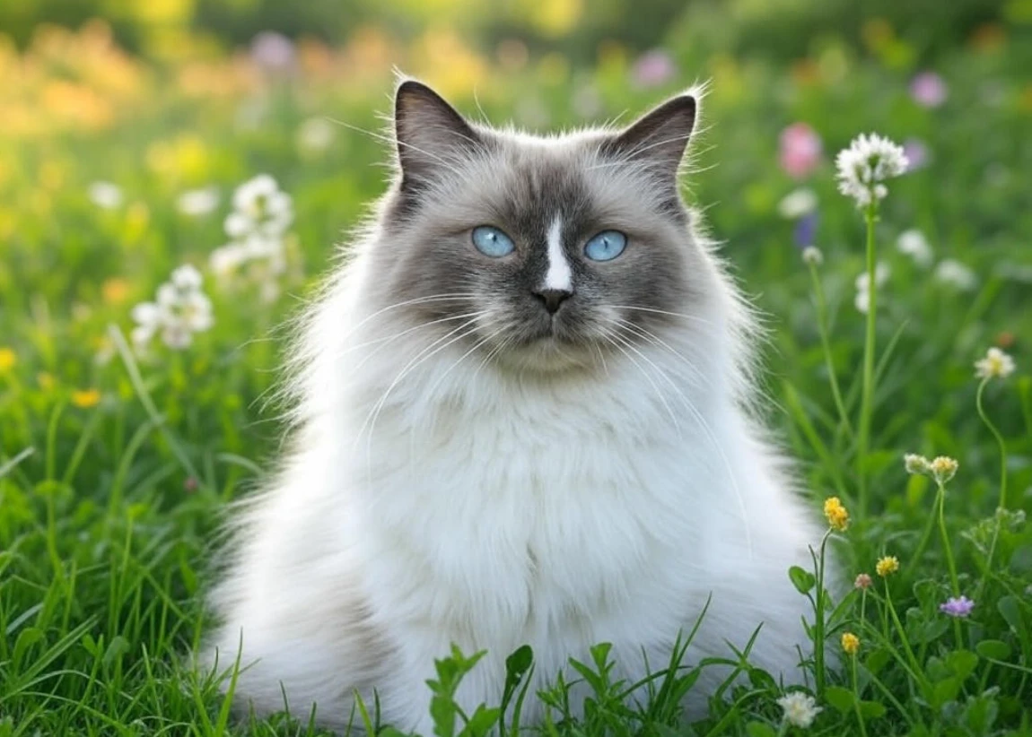Ragdoll, a cuddly big cat with blue eyes