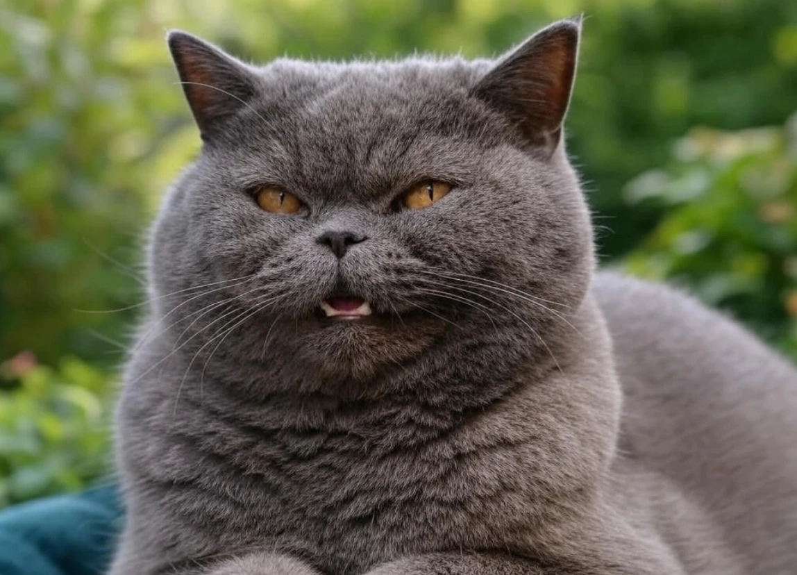 British Shorthair, a chunky cat with a chill grin