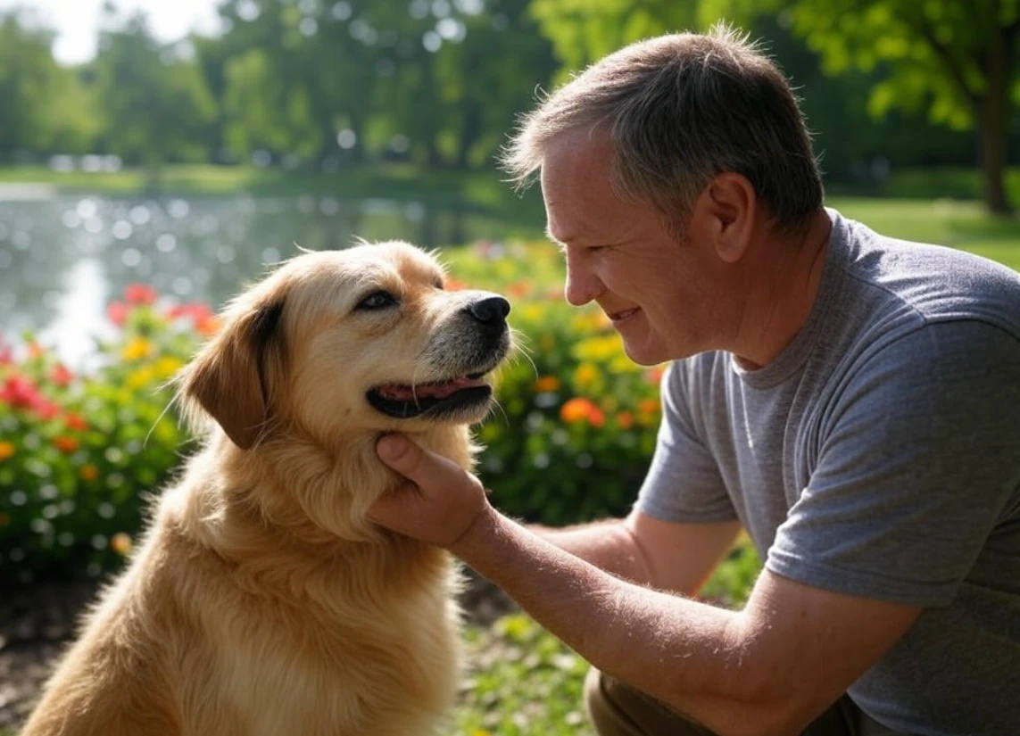 Owner checking pet’s fur for ticks after an outdoor adventure