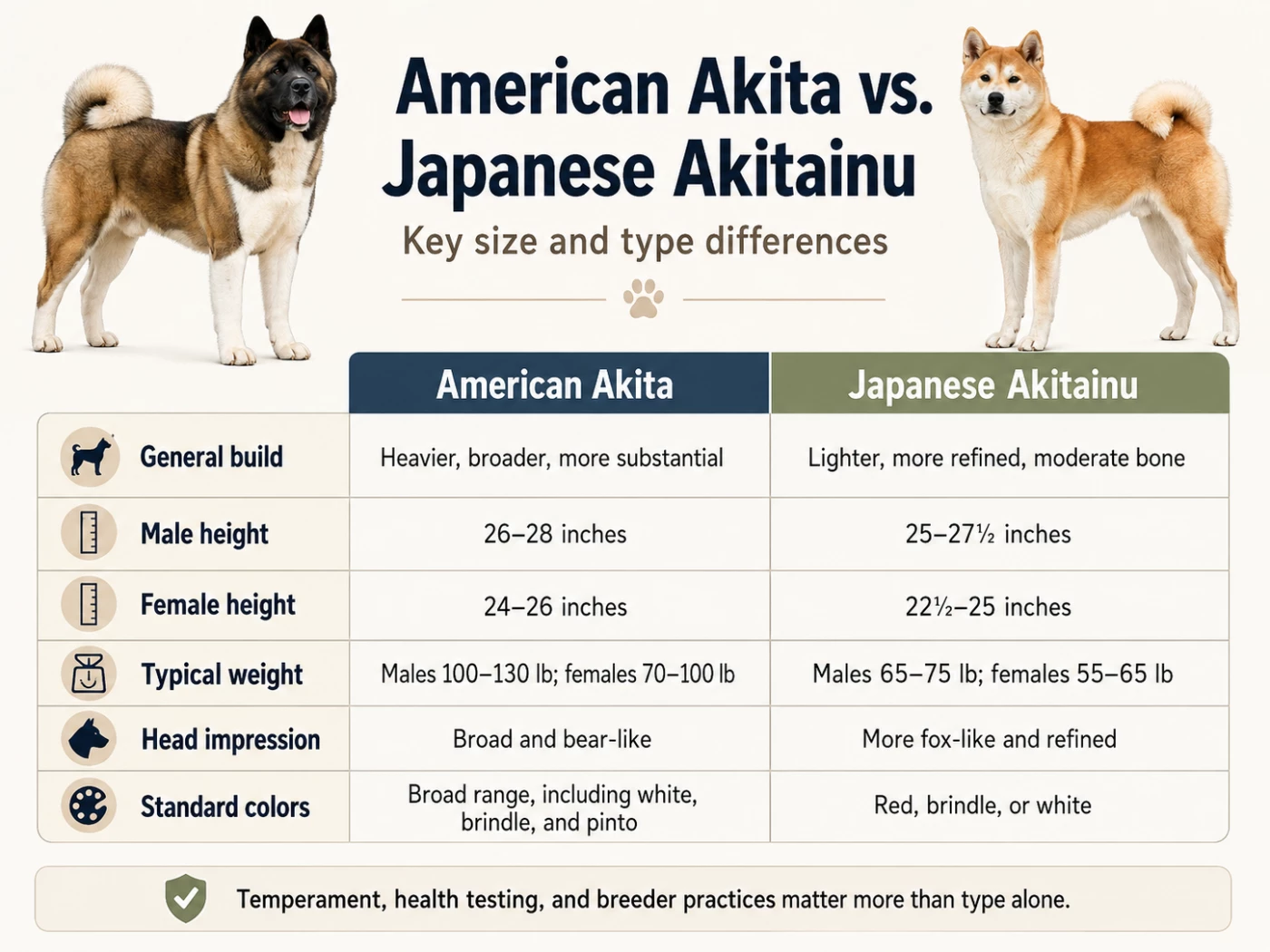 American Akita vs Japanese Akitainu size, build, and appearance comparison