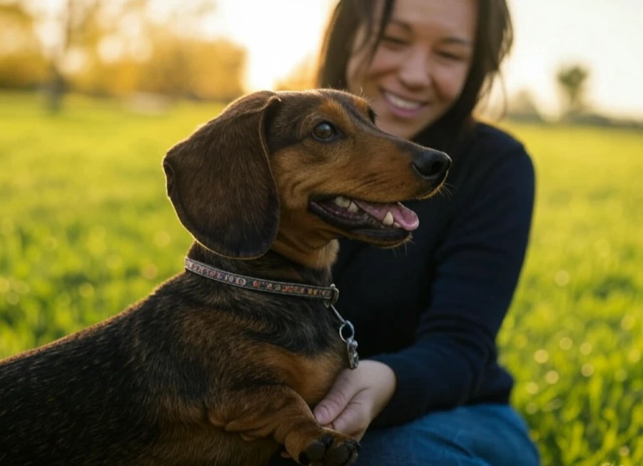 A happy dog playing with its owner after a training session