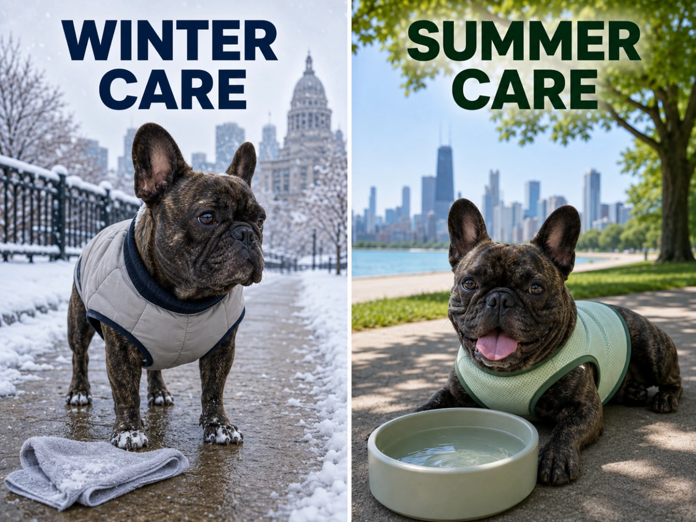 French Bulldog winter and summer care in Illinois