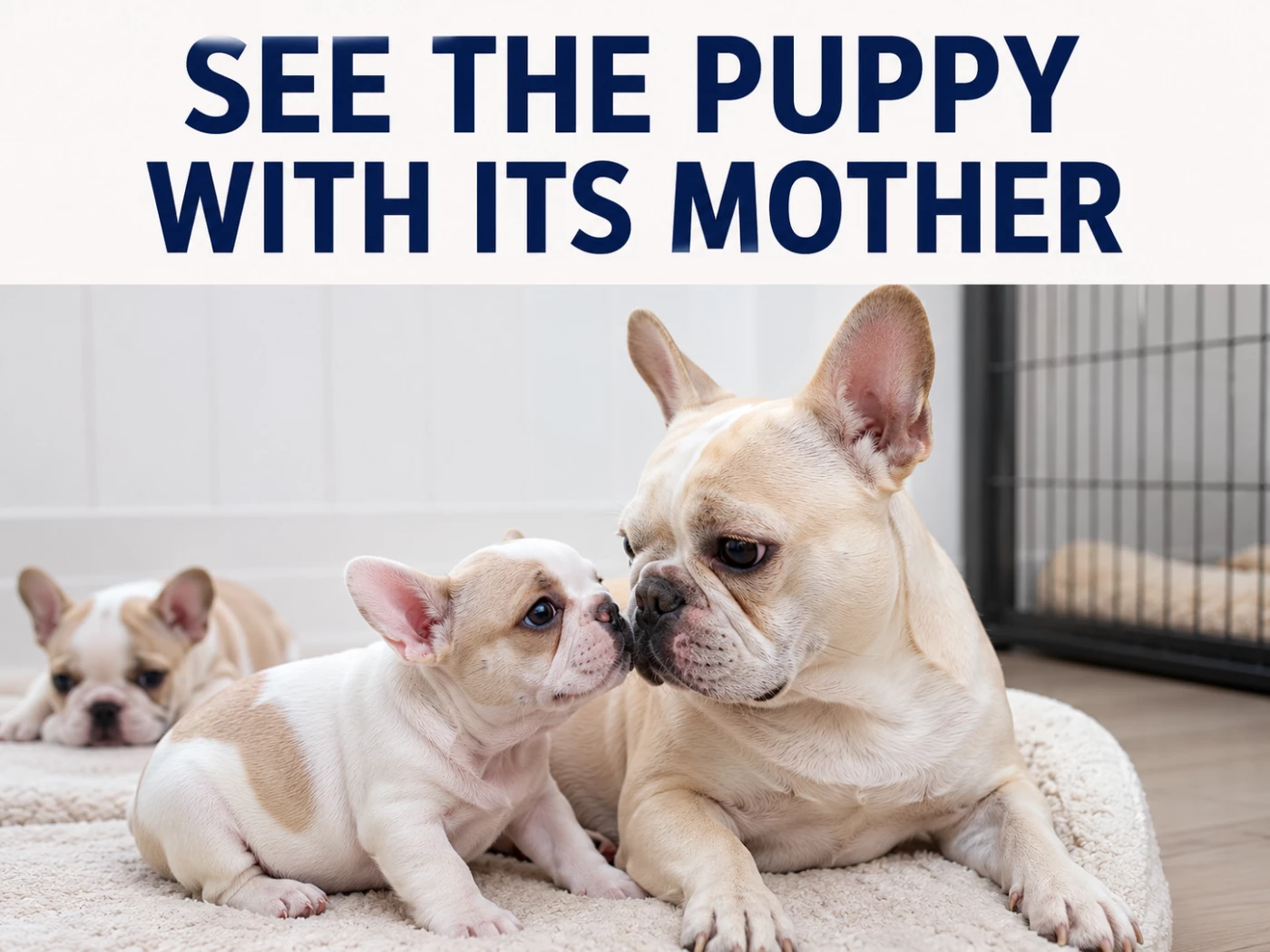 French Bulldog puppy with its mother in a clean room