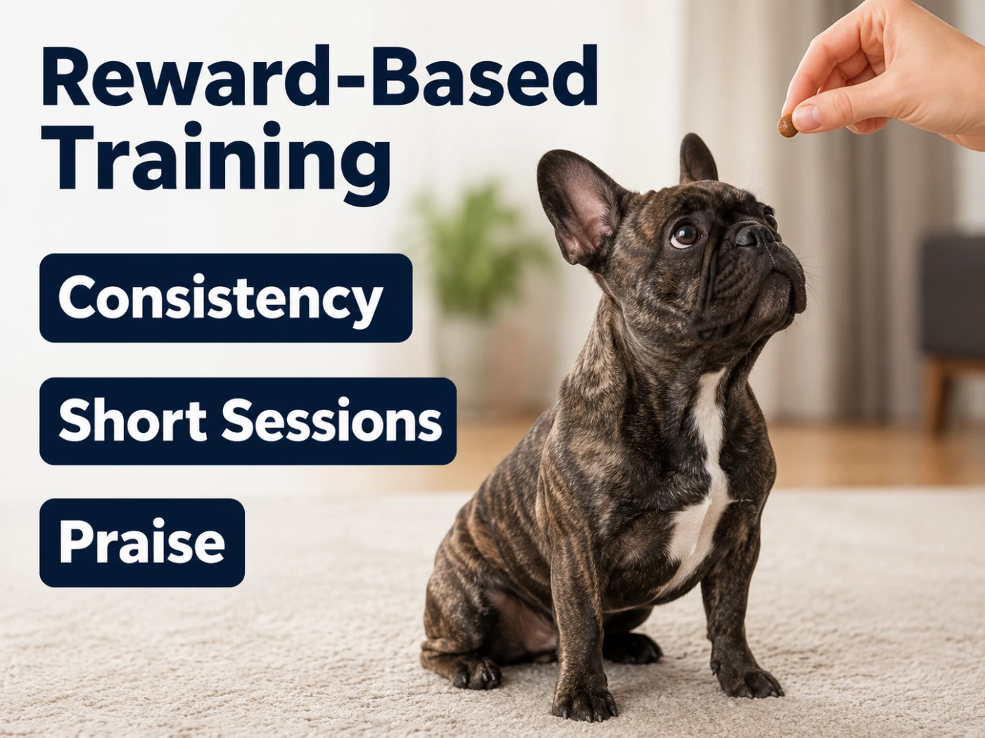Brindle French Bulldog during reward-based training