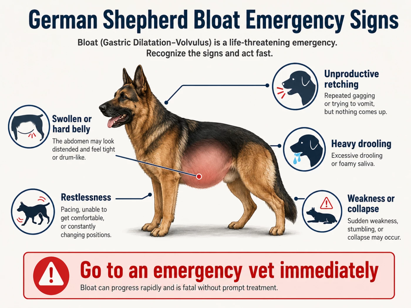 German Shepherd bloat emergency symptoms infographic