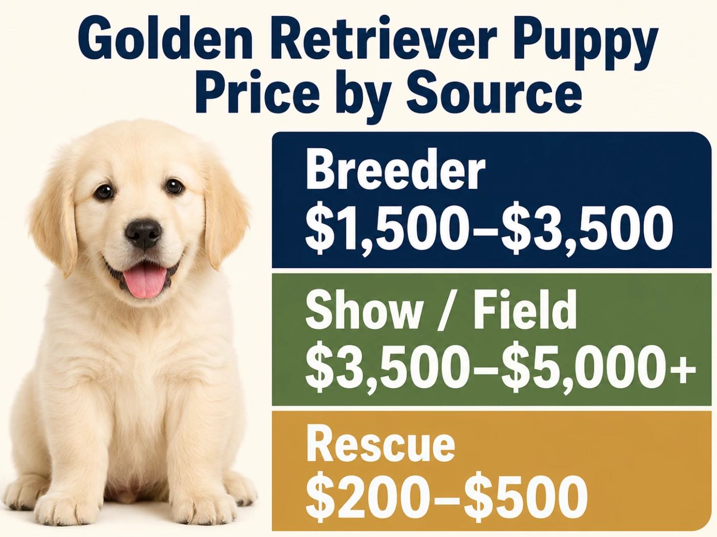 Cream Golden Retriever puppy with price source infographic