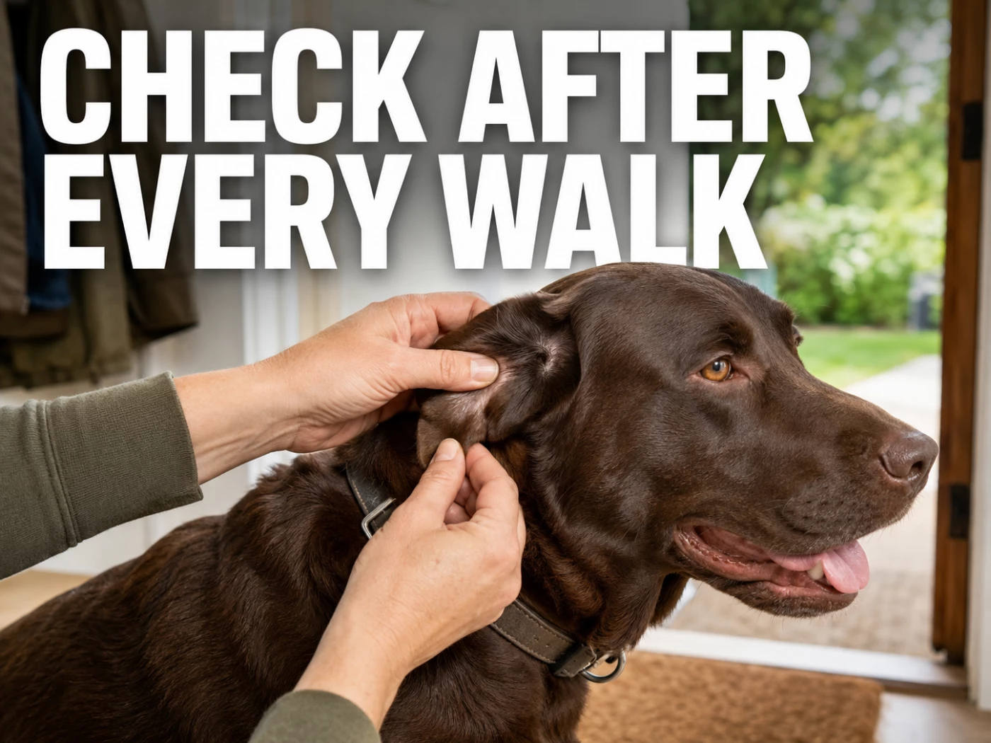 Chocolate Labrador Retriever getting a tick check