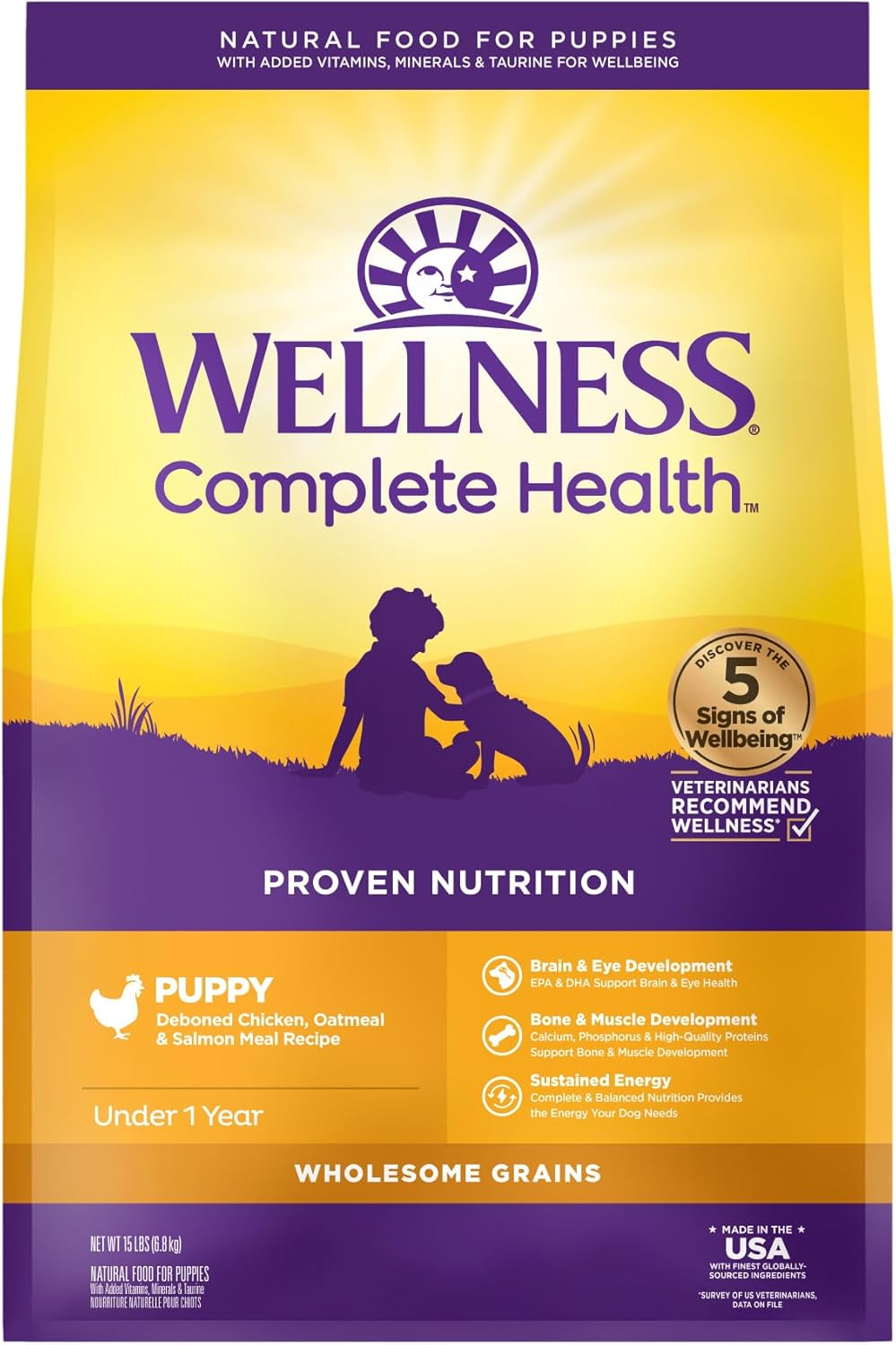 Wellness Complete Health Dry Puppy Food, Chicken, Salmon & Oatmeal, 15-Pound Bag  puppies for sale