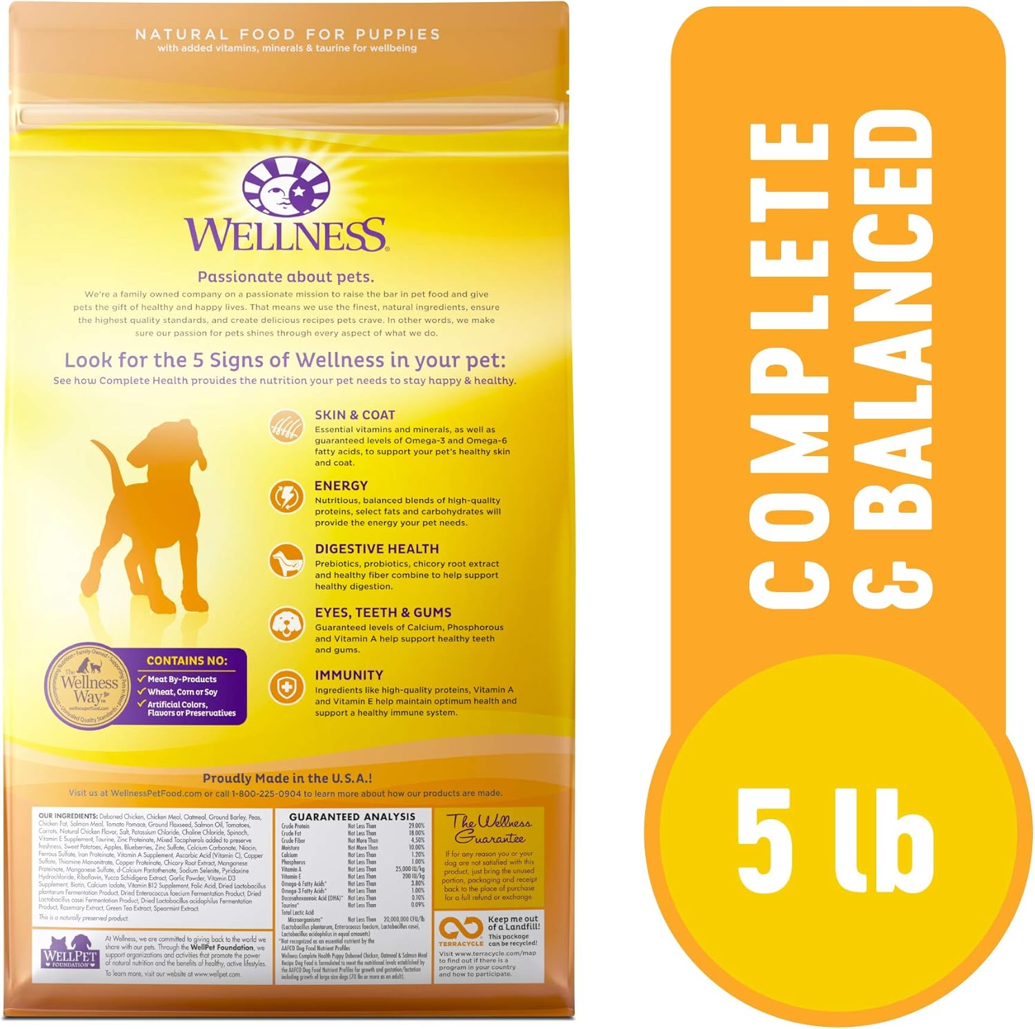 Wellness Complete Health Dry Puppy Food, Chicken, Salmon & Oatmeal, 5-Pound Bag  puppies for sale