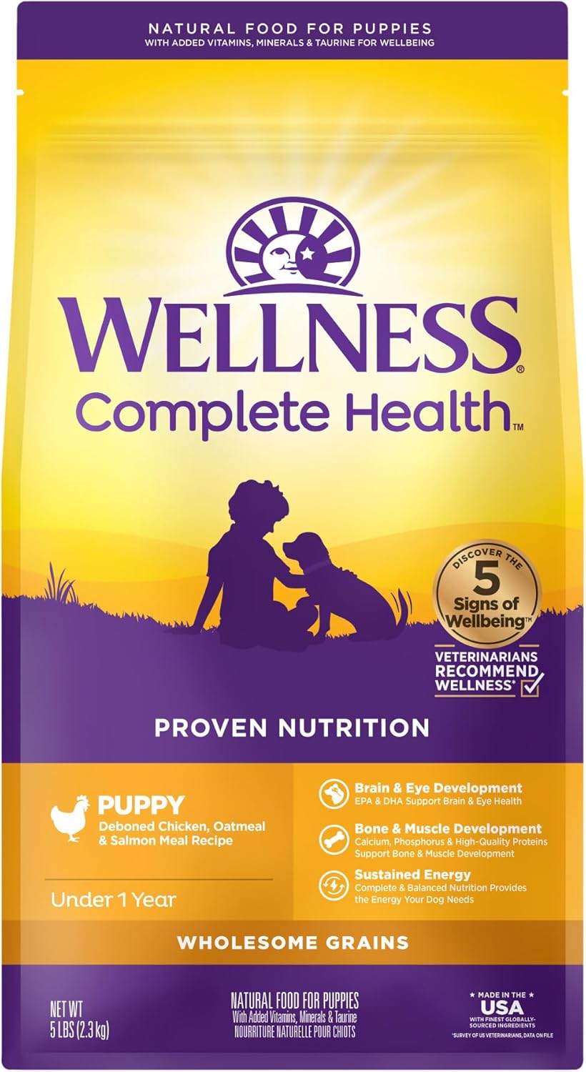 Wellness Complete Health Dry Puppy Food, Chicken, Salmon & Oatmeal, 5-Pound Bag  puppies for sale