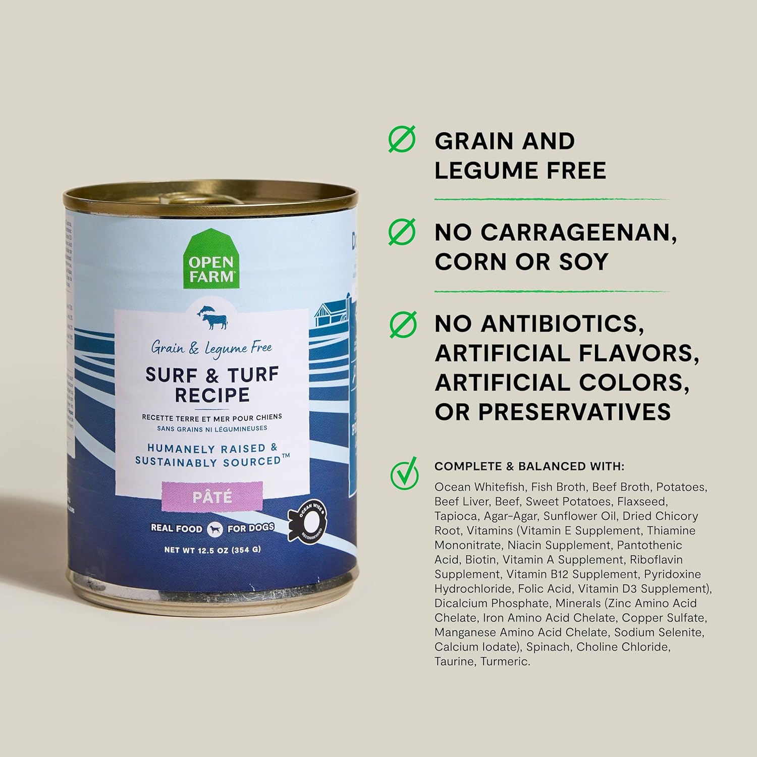 Open Farm Canned Dog Food, Paté for Complete & Balanced Nutrition, Grain-Free and Legume-Free, Surf & Turf Recipe, 12.5oz Cans (Pack of 12)  puppies for sale