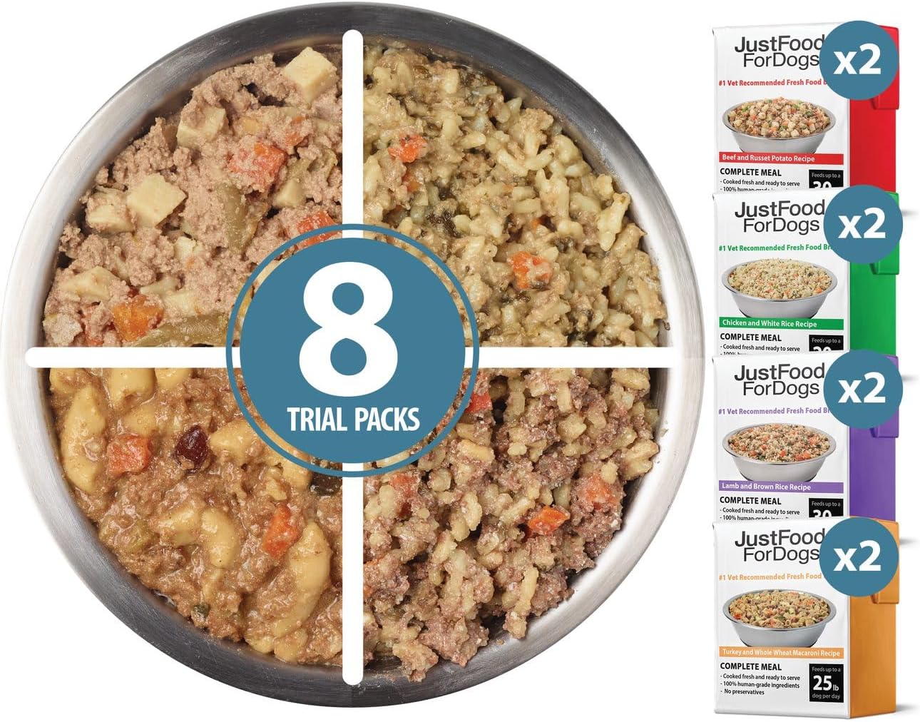 JustFoodForDogs Pantry Fresh Dog Food Variety Pack, Complete Meal or Dog Food Topper, Beef, Chicken, Turkey, & Lamb Human Grade Dog Food Recipe - 12.5 oz (Pack of 8)  puppies for sale