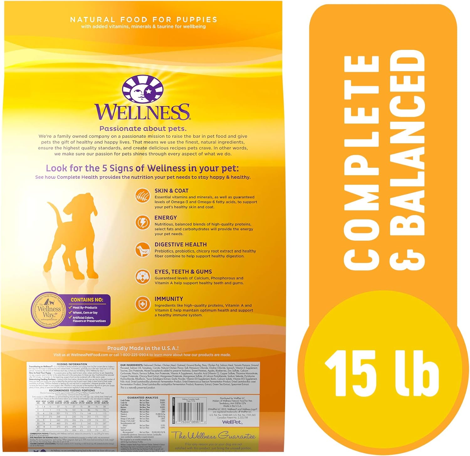 Wellness Complete Health Dry Puppy Food, Chicken, Salmon & Oatmeal, 15-Pound Bag  puppies for sale