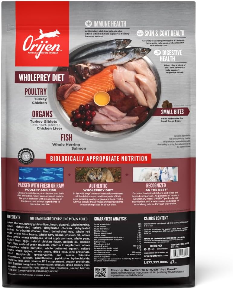ORIJEN Small Breed Dry Dog Food, Grain Free Dry Dog Food for Small Breeds, Fresh or Raw Ingredients, 10lb  puppies for sale