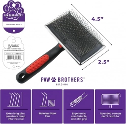 Paw Brothers Professional Grade Extra Long Slicker Brush - Ergonomic H