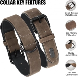 Didog Soft Padded Leather Dog Collar, Breathable Heavy Duty Dog Collar