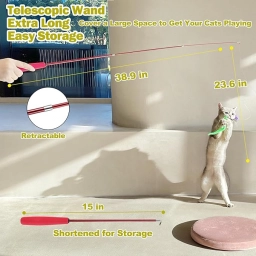 Interactive Cat Toys - Retractable Wand Toy and Feather Toys Refills f