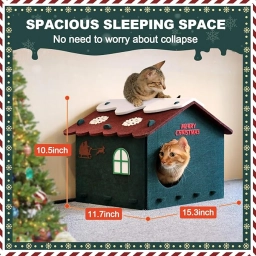 Christmas Heated Cat Bed Indoor, Cute Felt Cat Beds for Indoor Cats wi